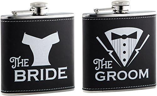 HE Flasks Stainless Steel Flask Bride & Groom 6oz. Flask In Gift Box Set of 2, Wedding Day Gift