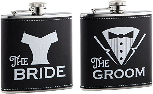 HE Flasks Stainless Steel Flask Bride & Groom 6oz. Flask In Gift Box Set of 2, Wedding Day Gift