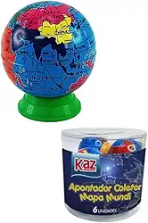 Apontador Escolar C/Coletor Globo Terrestre Kaz Mapa Mundi