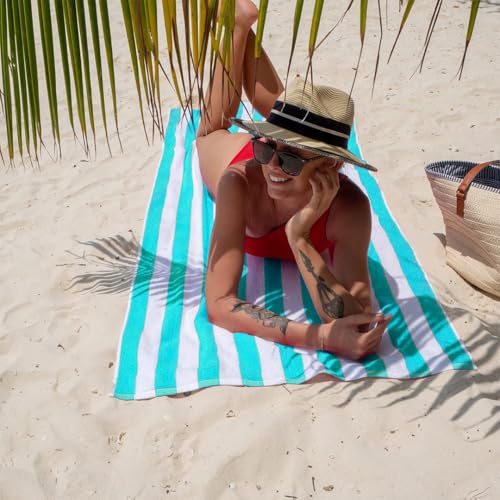 Image of Casa Copenhagen Pack of 2 Cabana Beach XL Towels for Bath Cotton Rough and Tough Use,75 x 150 cm Colour :DuskyTeal-Green