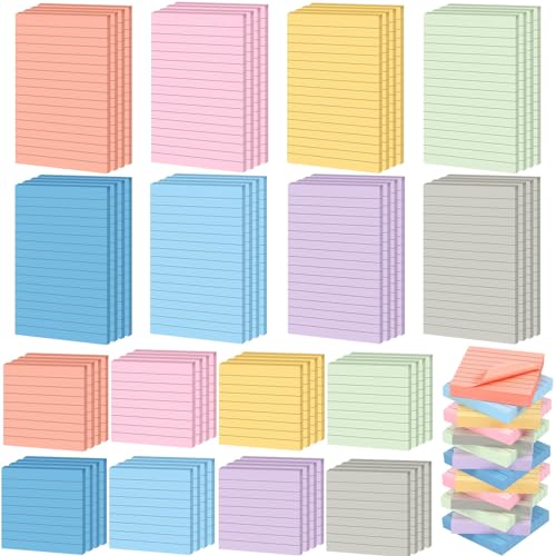 Yexiya 64 Pcs Lined Sticky Notes Self Stick Notes with Lines Bright Assorted Colors Sticky Pad for Home Office Products Post Memos, 1920 Sheets(4 x 6 Inch, 3 x 3 Inch,Fresh Color)