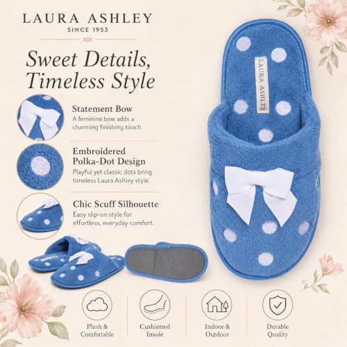 Image of Laura Ashley Ladies Embroidered Soft Terry Plush Scuff Slipper