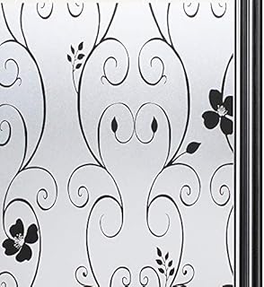 Qualsen Window Film Privacy Frosted Flower Pattern Self Adhesive Stained Glass Window Stickers 44.3 x 200 cm, P014B