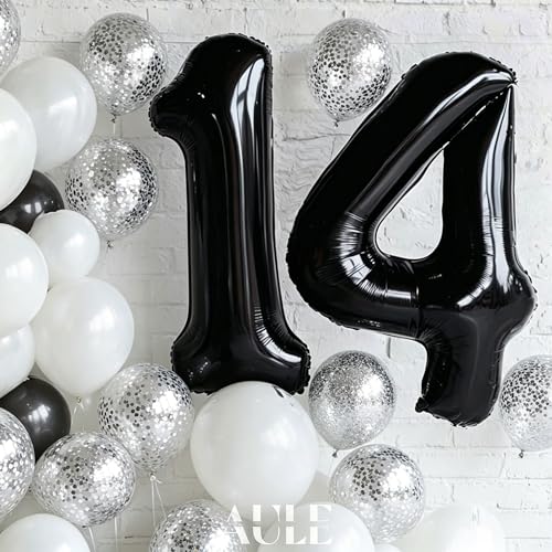 Image of AULE 40 Inch Big Black 4 Balloon Number Large Foil Helium Number Balloons 0-9 Jumbo Giant Happy 4th Birthday Party Decorations for Boy or Girl Huge Mylar Anniversary Party Supplies