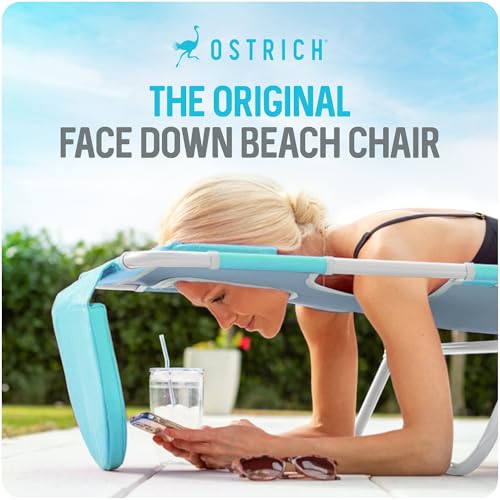 Image of Ostrich the Original Chaise 72 x 22 Inch Lounge Portable Reclining Lounger, Outdoor Patio, Beach, Lawn, Camping, or Pool Tanning Chair, Aqua