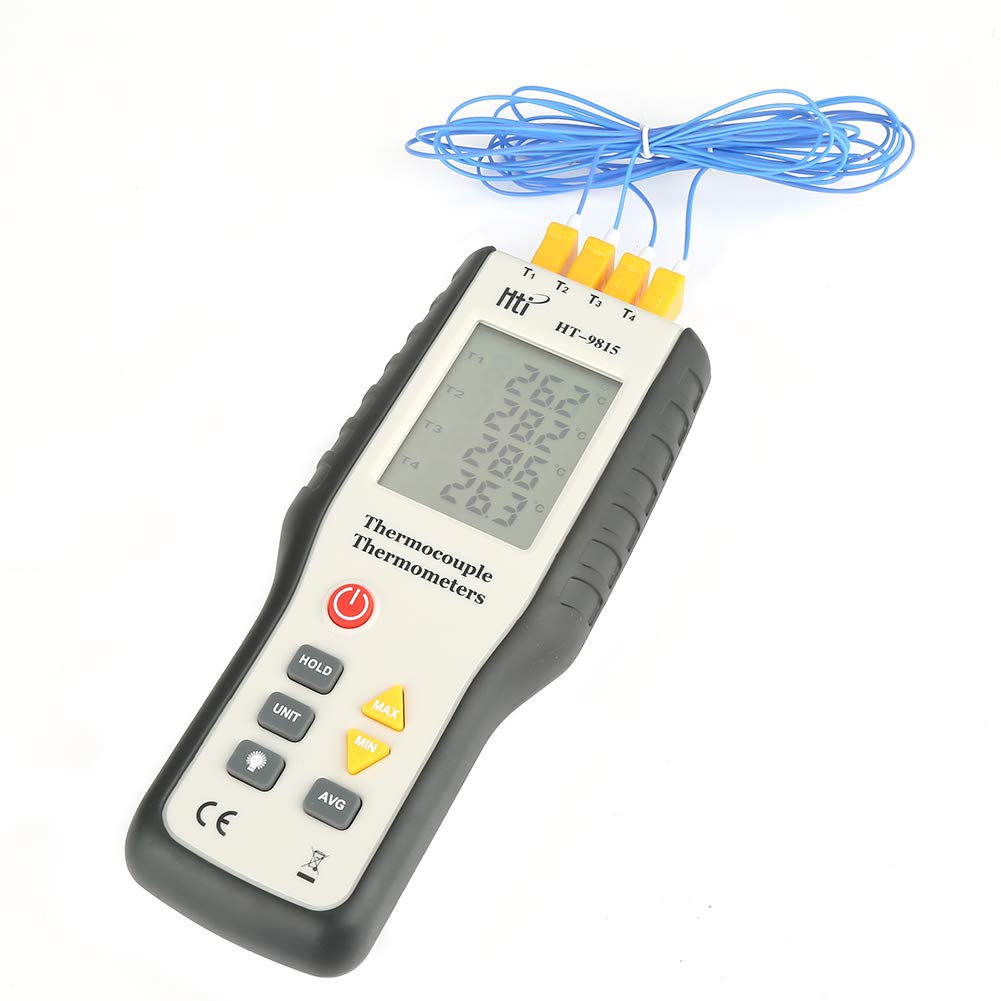 Thermoelement Thermometer 4-Kanal K-Typ HT-9815 LCD Temperatur Messgerät Messbereich - 200 ° C bis 1372 ° C