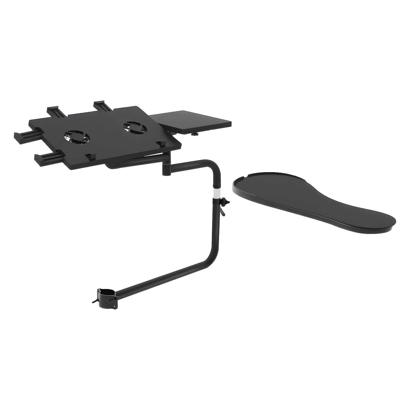 Supporto per tastiera, ripiano per tastiera regolabile con ventola da 5 W | 41 x 27,5 cm, supporto per tastiera in acciaio inox, regolabile, con supporto per mouse e tappetino per mouse, nero