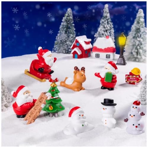 Tohrugue Figurines de Décoration de Noël Résine,Mini résine Micro Ornements Paysage,Noël Miniature Ornament Kits,Sapin,Bonhomme,échelle de...