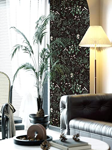 Dimoon 393"X16.1" Black Green Delicate Floral Peel And Stick Wallpaper Thicken Waterproof Leaf Vintage Flower Contact Paper Self Adhesive Wallpaper Removable Wall Paper Shelf Liner Decal Vinyl Roll #TOP3