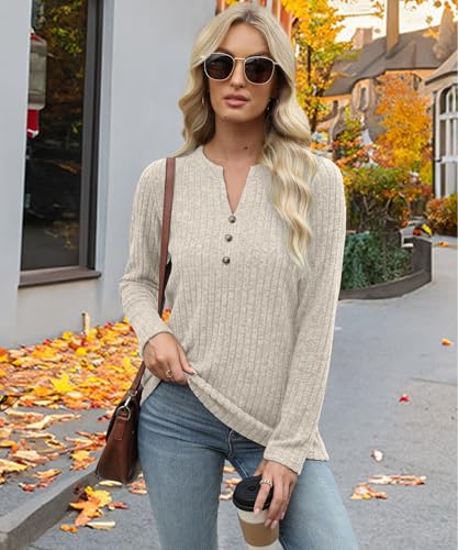 Image of XMTOPYE Sweaters for Women Fashion Long Sleeve Tops Pullover V Neck Casual Loose Sweatshirt