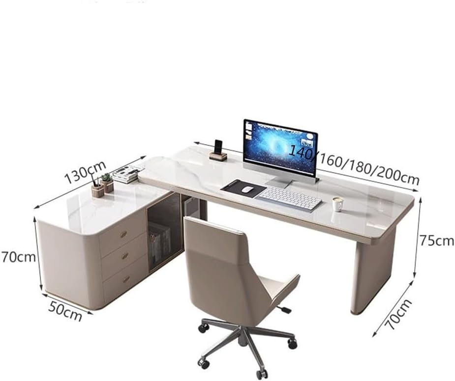 Computer Desk Light Luxury Slate Corner Desk, Modern Home Office with Multifunctional Power Socket Work from Home(M) image 3