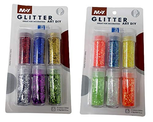 Fusine Pack of 12 DIY Plastic Glitter Sparkle Stars for Art Crafts Painting Embellishments, Decoration, Scrapbook, Card Making & Makeup Nails with Glue Fusine Pack of 12 DIY Plastic Glitter Sparkle Stars for Art Crafts Painting Embellishments, Decoration, Scrapbook, Card Making & Makeup Nails with Glue