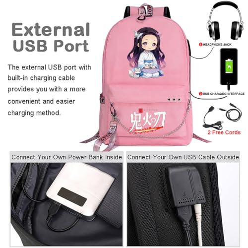 Image of ZJYJING Anime Backpack for School Laptop Backpack with USB Port, Casual Travel Casual Daypack for Teens Girls (Pink-T)