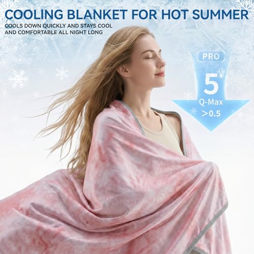 Image of Guohaoi Cooling Throw Blanket for Hot Sleepers, Twin Size 60''x90'' Lightweight Breathable Summer Bed Blanket for Couch, Arc-Chill Q-Max >0.5 Cool Fiber, Lightweight Blanket Pink