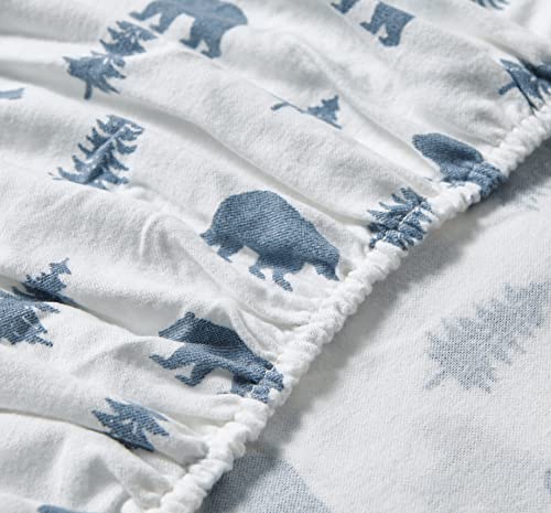Image of Eddie Bauer - Flannel Sheets Full Size, Anti-Pilling & Wrinkle Resistant Cotton, Touchably Soft for All-Season Comfort - Bed Sheets with Matching Pillowcases & Fitted Sheet (Bears and Trees Blue)