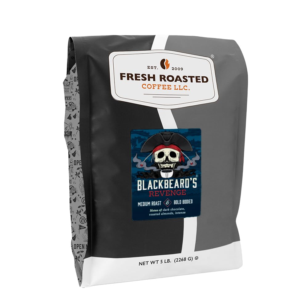 Fresh Roasted Coffee, Blackbeard's Revenge, 5 lb (80 oz), Medium Roast, Kosher, Whole Bean