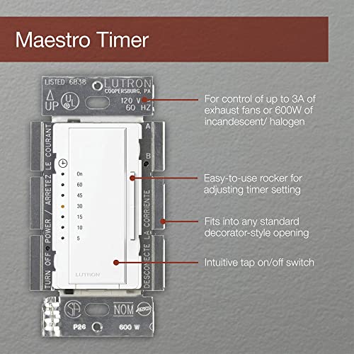 Lutron Maestro In-Wall Digital Timer, 5A Light/3A Fan, Single-Pole, Ma-T51-Wh, White #TOP2