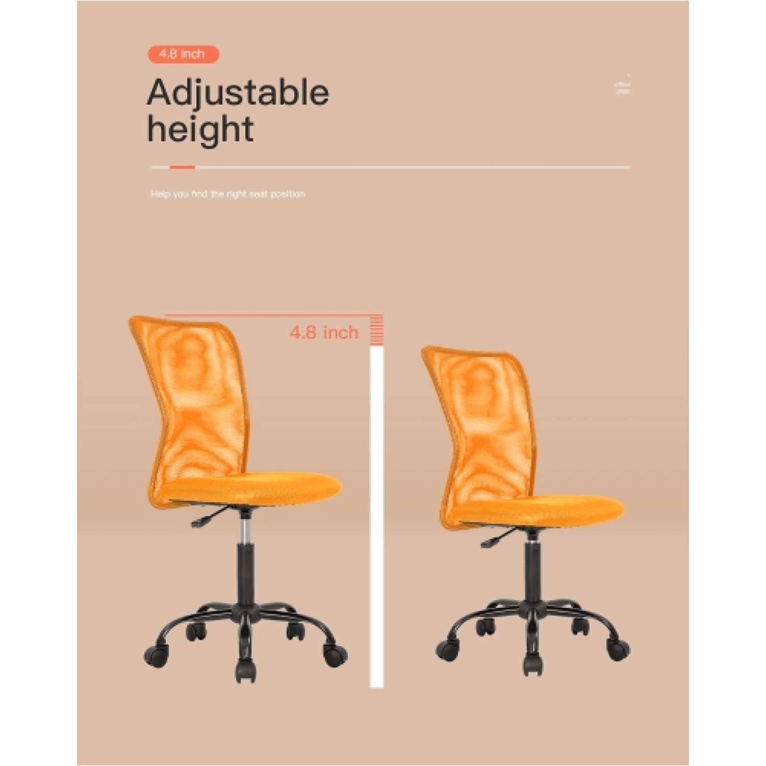 Office Chair Mesh Computer Chair, Ergonomic Desk Chair with Lumbar Support, Adjustable Modern Executive Chair Armsless Swivel Computer Mesh Chair for Women Men, Orange