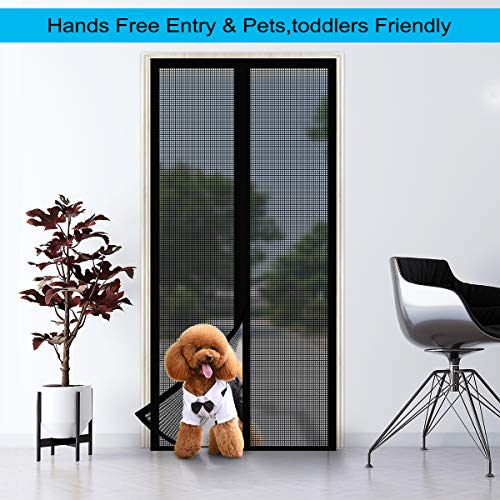 Fiberglass Magnetic Screen Door, Heavy Duty Mesh Door Curtain Hands Free for Patio, Bedroom, Pet and Kid Friendly, Fits Doors up to 38" x 82",Black