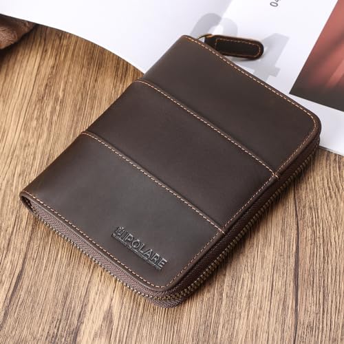 Polare Full Grain Leather Travel Passport Wallet with YKK Zipper and RFID Blocking Document Organizer Holder 2 Passports (Dark Brown)3