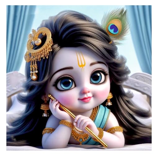 Image of Akki Wold Cute Radha With Basuri Wall Poster Living Room, Office, Pooja Room (Size - 41CM X 41CM)
