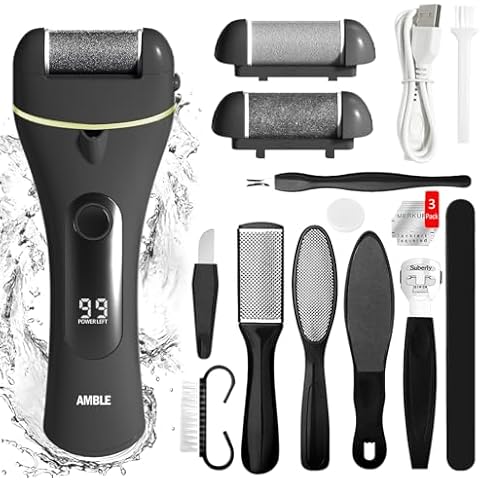 Electric Foot Scrubber Callus Remover for Feet, Rechargeable Foot File Pedicure Tools, Professional Pedi Foot Care Kit for Hard/Dead/Dry Skin/Cracked Heels Wet Dry with Manual Foot File Set 12 Pack Cover