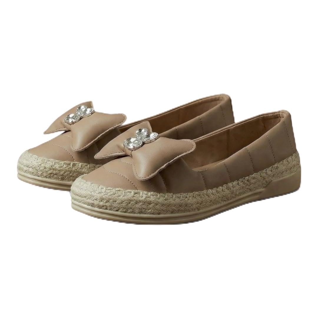 Women's Black Bow Embellished Espadrille Flats | Comfortable Slip-On Casual Ballet Shoes | Cushioned Lightweight Everyday Walking Loafers-picture-19