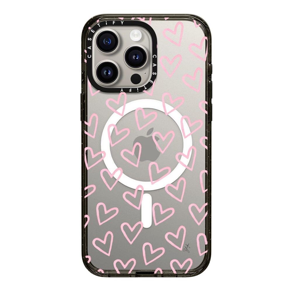 CASETiFY Impact Case Per IPhone 15 Pro Max: Protezione Cadute 2,5 M, Compatibile MagSafe, Nero Trasparente Con Cuori A Pois