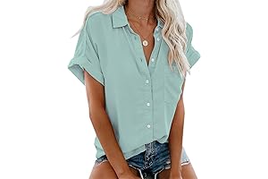 Women's Short Sleeve Teal Button Down Shirt