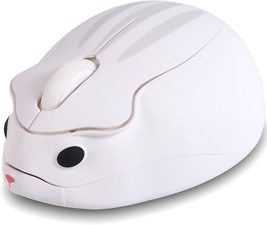 Wireless Mouse Cute White Hamster Shape Silent Fun Portable Novelty Funnny Optical 1200DPI USB Cordless Mice for PC Laptop Computer Notebook MacBook Travel Office Kids Girl Boy Men Women Adults Gift