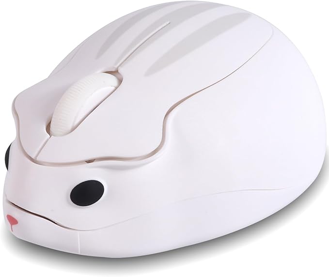 Wireless Mouse Cute White Hamster Shape Silent Fun Portable Novelty Funnny Optical 1200DPI USB Cordless Mice for PC Laptop Computer Notebook MacBook Travel Office Kids Girl Boy Men Women Adults Gift