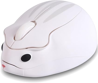Wireless Mouse Cute White Hamster Shape Silent Fun Portable Novelty Funnny Optical 1200DPI USB Cordless Mice for PC Laptop Computer Notebook MacBook Travel Office Kids Girl Boy Men Women Adults Gift