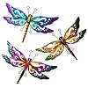 dreamskip Dragonfly Garden Decor, 3 Pack Colorful Metal Dragonfly Wall Decor, Outdoor Decor Art for Patio, Yard, Fence, Garden, Outside, Backyard, Balcony
