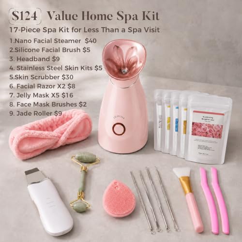 Image of Nano Ionic Facial Steamer Kit with 17 Skin Care Tools for Home Spa