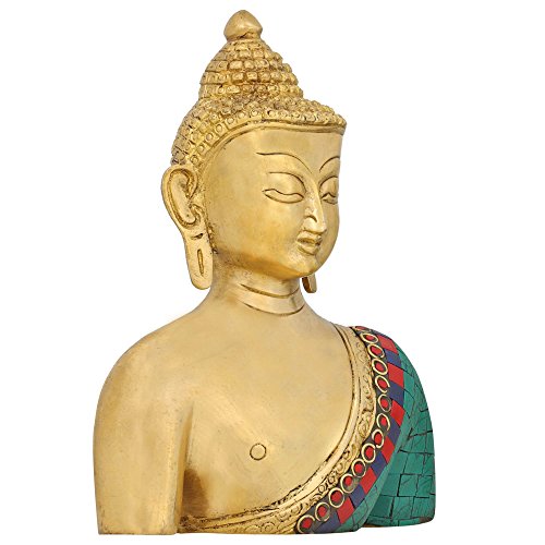 Shalinindia Bust Of Buddha Statue Brass Metal Colorful Buddhist Décor 7.5 Inch #TOP3