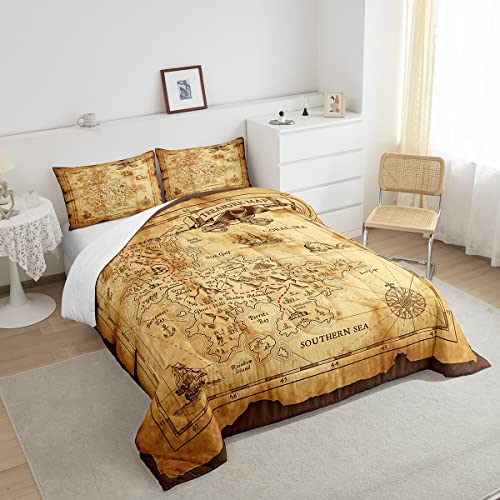 Feelyou Nautical Island Map Soft Comforter Set Kids Vintage Old Map