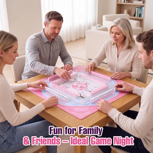 Dogern American Mahjong Set, 160 Mahjong Tiles with Non-Slip Mahjong Mat, 4 All-in-One Racks with Pushers, Professional Game Kit for Adults & Beginners, 1.2” Mahjong Game Set with Pink Color by Dogern - Used condition - Image 7