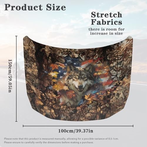 Image of Car Hood Cover Wolf American Flag Stretchable 59x39 Inches Car Hood Wraps Vehicles Banner Outdoor Decorations for Compact Sedans SUV Trucks