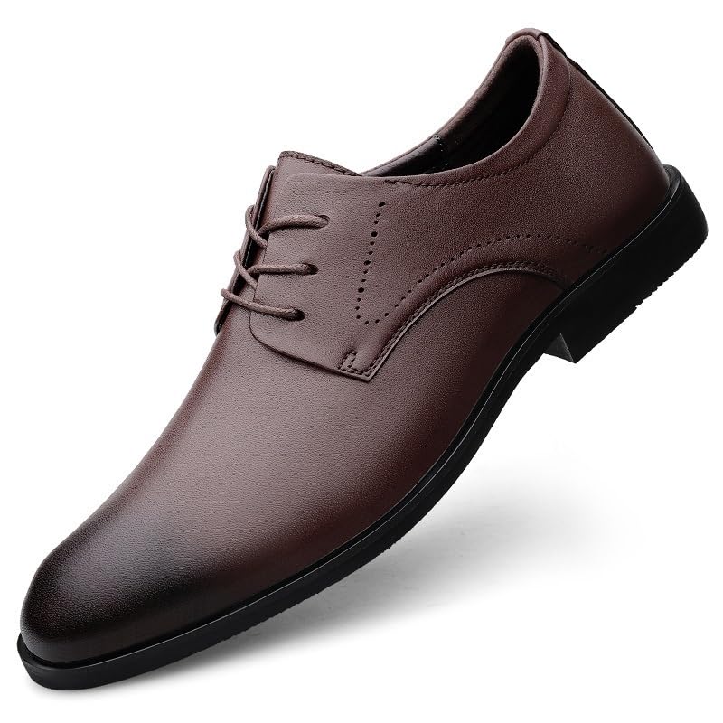 Dress Shoes Men's Business Dress Casual Shoes Dress Shoes for Men Lace Up Genuine Leather Round Burnished Toe Shoes Block Heel Low Top Non Slip Resistant Business