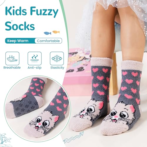 Kids Fuzzy Slipper Socks with Grips Children Boys Girls Toddlers Non Slip Warm Winter Cozy Fluffy Thermal Cute Socks 6 Pairs3