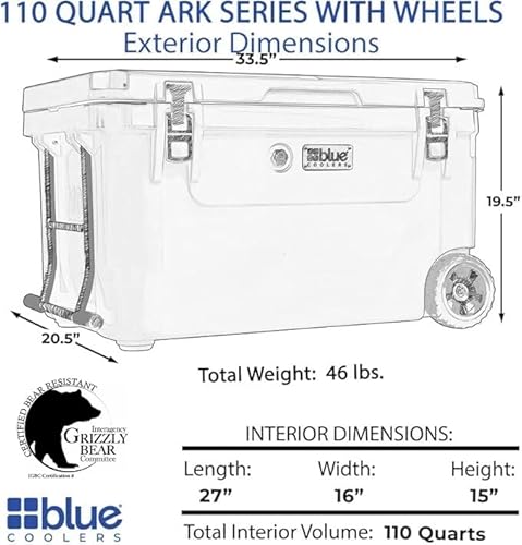 Blue Coolers Ark Series with Wheels 110 Quart, Roto-Molded Ice Cooler | Large Ice Chest Holds Ice up to 10 Days | (White) - Image 4