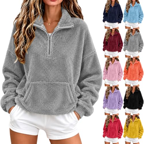 Quarter Zip Women Sweatshirt Mock Neck Fleece Pullover Teddy Sherpa Jacket - image 1