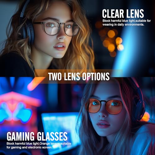 Image of 2 Pack Blue Light Glasses For Woman /Men Blue Retro Round Light Blocking Glasses