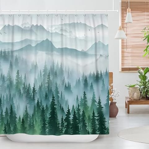 ZJRBJB Watercolour Misty Forest Shower Curtain Set Cover