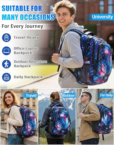 Image of ProEtrade Extra Large Backpack Bookbag for College Travel Laptop Business Hiking Backpack Fit Laptop Up to 17 Inch Sturdy Multi Compartment Gifts for Men Women Night Light Reflective (Light Galaxy)