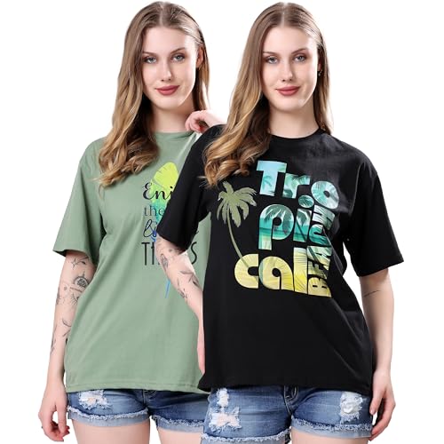 Image of London Hills Women's Cotton Blend Oversized Fit Oversized Tshirt || Oversized Tshirt- Pack of 2