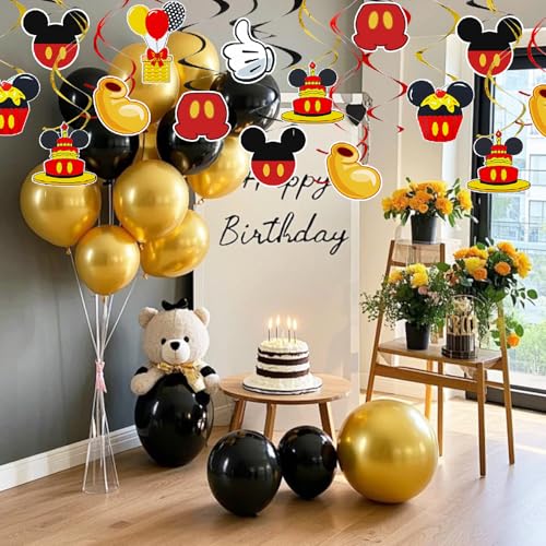 Image of Pre-Strung Red Yellow Birthday Hanging Swirl Decorations,Mouse Birthday Party Ceiling Streamers, Mouse Theme Party Supplies, Party Favors for Boys Kids(38 Pcs)