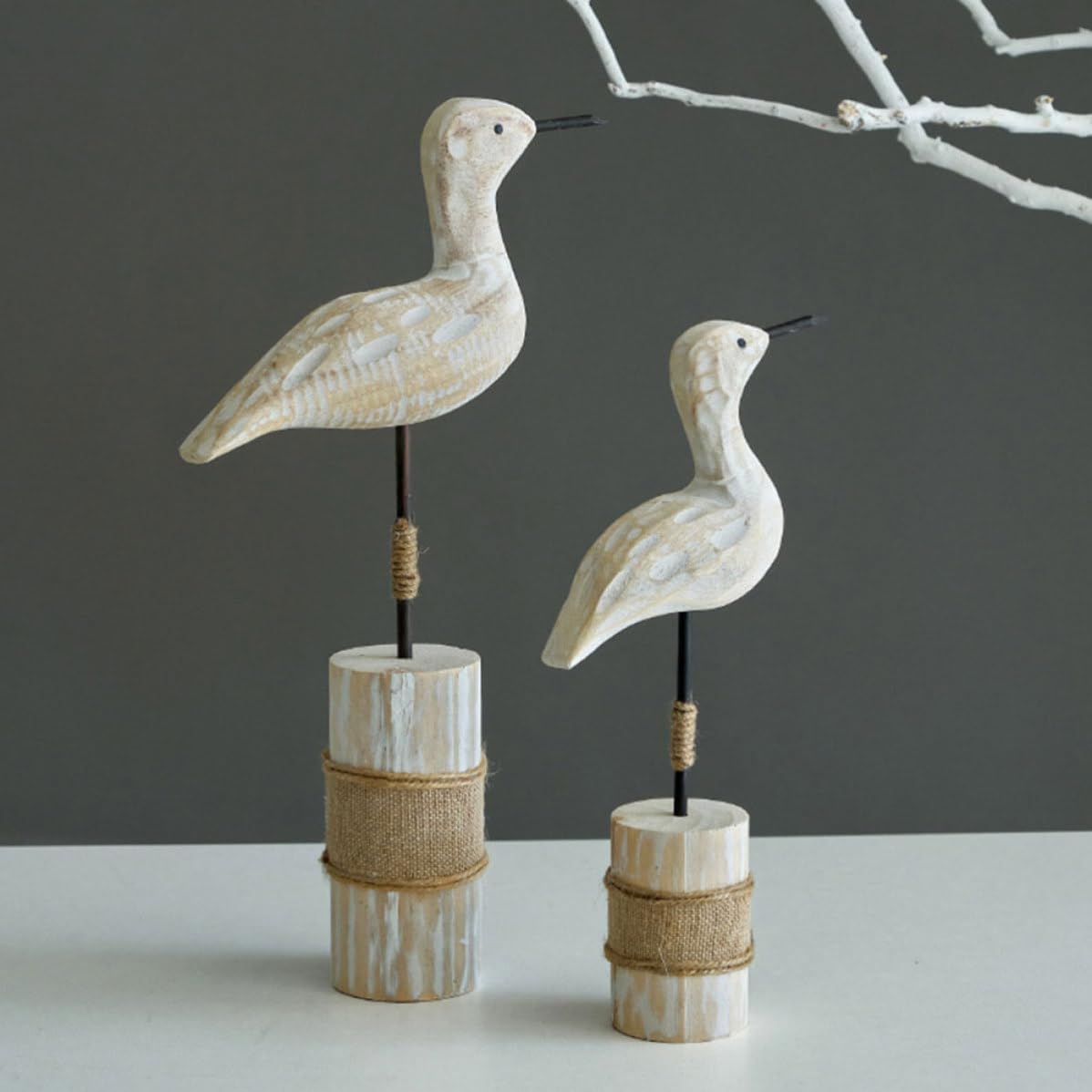 Artibetter 2 Piezas Madera de Pino Figura Rústica de Gaviota de Pie
