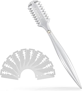 Aluminum Double-Edge Hair Thinning Razor Comb with 10pcs Blades,Hair Texturizing Cutting Razor Comb for