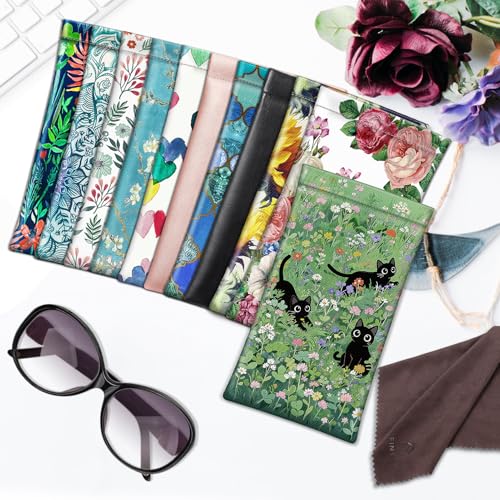 Image of FINTIE Soft Eyeglasses Case with Cleaning Cloth, Portable Squeeze Top Vegan Leather Glasses Pouch, Sunglasses Eyewear Bag